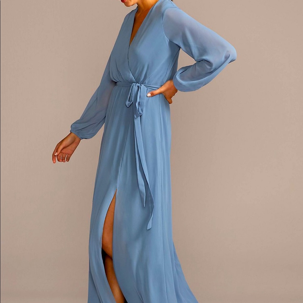 Long Sleeve Chiffon Faux-Wrap Dress